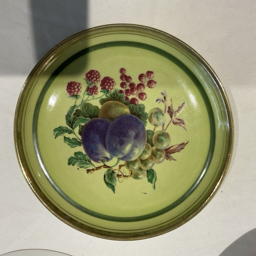 Vintage Hyalyn Pottery 8.25" Salad COLLECTOR Plate Fruit Green Gold Trim